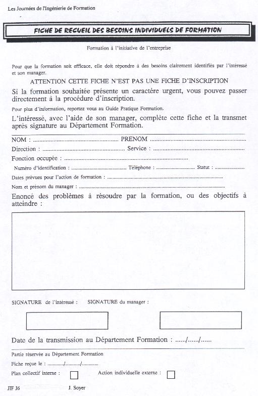 Fiche de recueil des besoins individuels